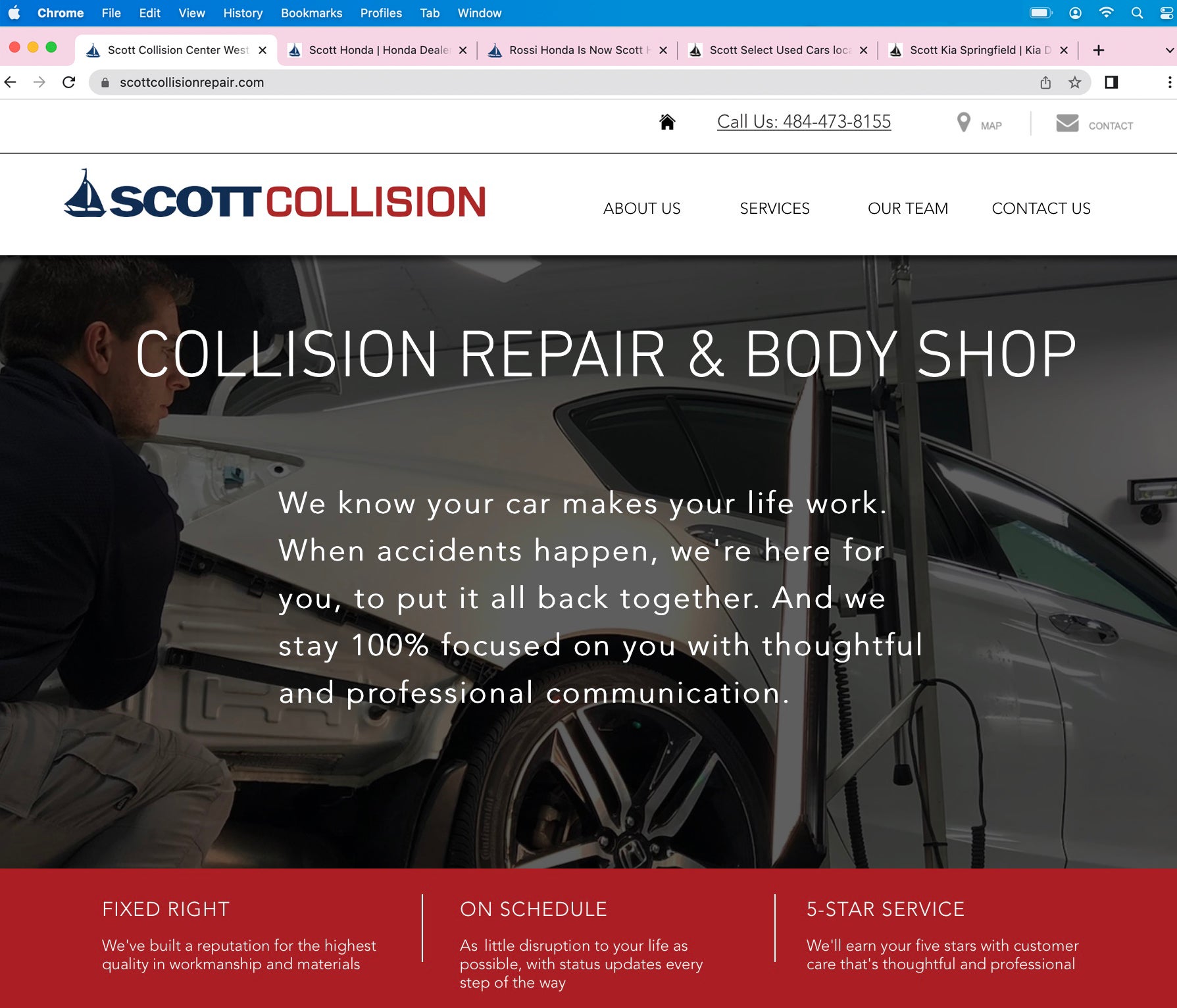 Website for Scott Collision Center West Chester, Grand Opening